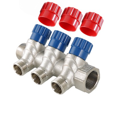 Коллектор VALTEC с р/вент. 1"х4вых. 3/4" евроконус НР ник.(1/25) 