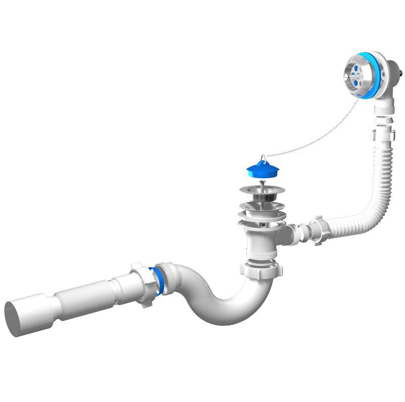 Сифон для ванны 1 1/2" с выпуском и переливом (E155)